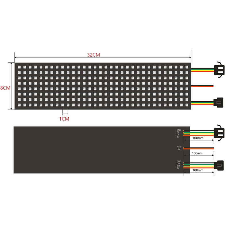 DC5V 1x0.26Ft WS2812B Full Color Digital Addressable Flexible LED Display Screen - Built in 256 Pixel Dot Matrix Display